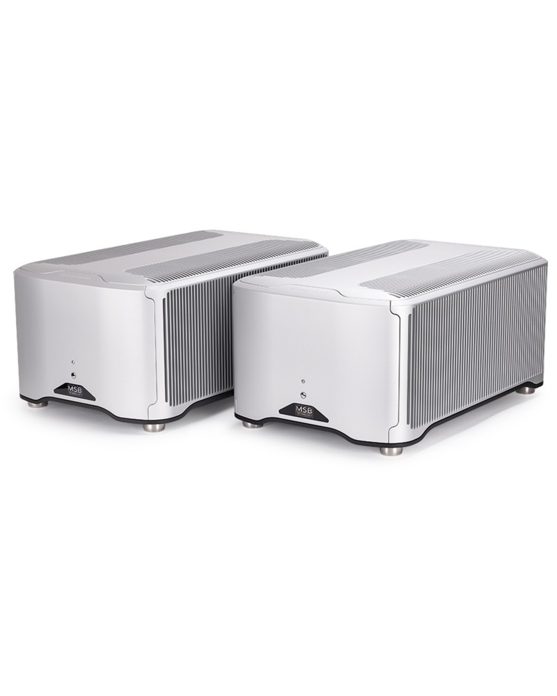 MSB M500 — amplificateurs de puissance monophoniques (paire), finition argent (fond blanc)