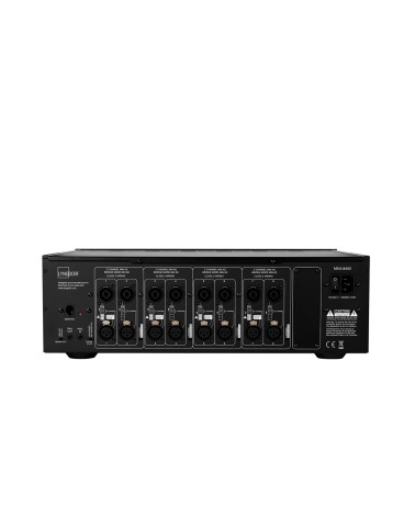 Lyngdorf MXA-8400 — face arrière : 8 entrées XLR et 8 sorties Neutrik speakON